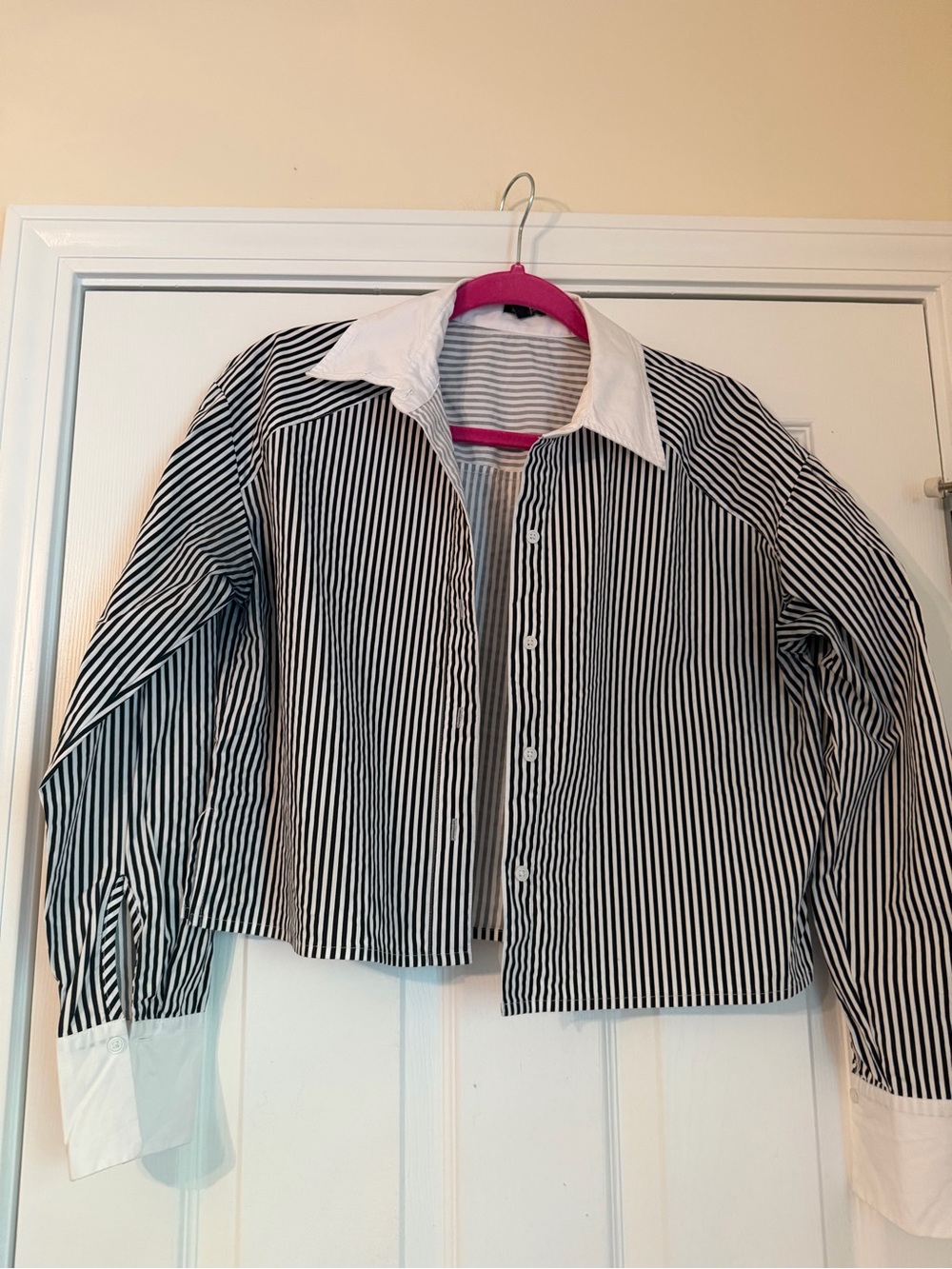 Express Black & White Striped Button-Front Jacket